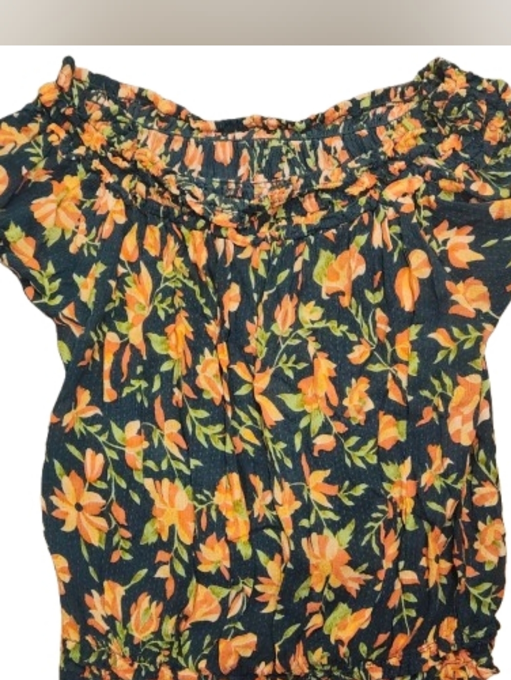 Free People Floral Peasant Top Boho Smocked Puff Sleeve Medium